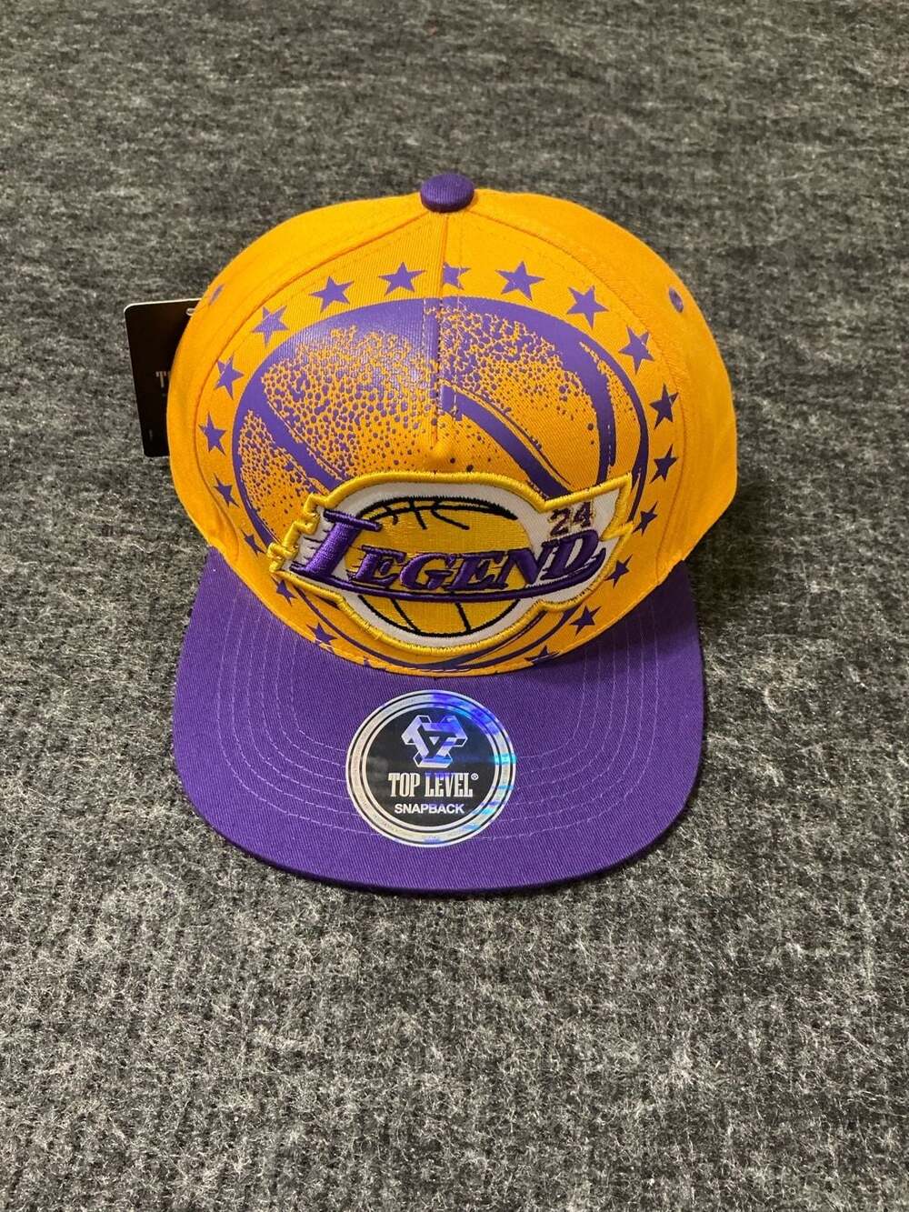 Top Level Kobe Bryant 24 Legend Snapback Hat Mens One Size Fits Yellow Purple